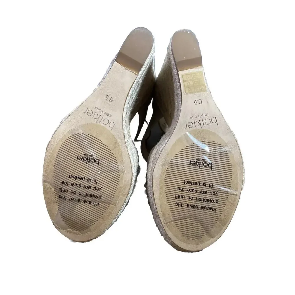 BOTKIER Women Taupe Beige 1-1/2 Platform Julian Wedge Espadrille 6.5 M Leather